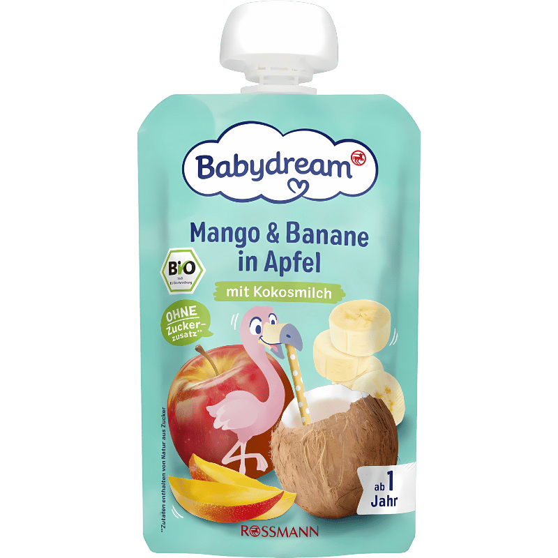 Babydream Purée Mangue & Banane dans Pomme avec Lait de Coco Bio - 100g