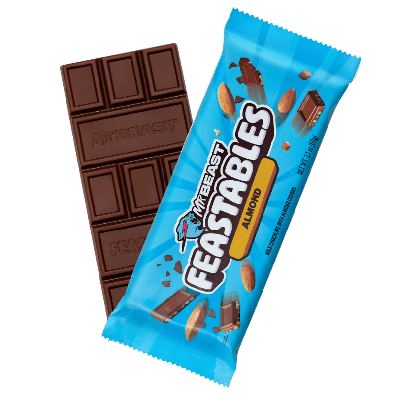 Barre Mr Beast Feastables Chocolat au Lait avec Morceaux d'Amande 60g