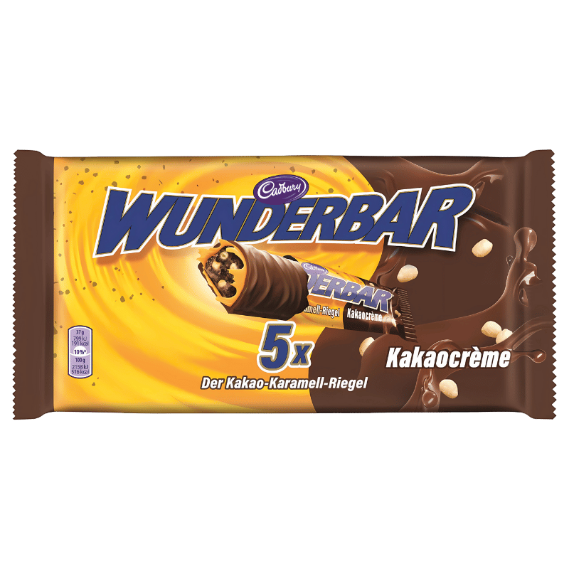 Barre de Chocolat au Lait et Caramel Cadbury Wunderbar 5 pièces 185g