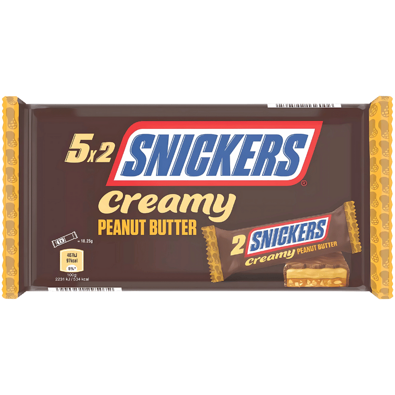 Barres de Chocolat Snickers au Beurre de Cacahuète Crémeux 5x2 182g