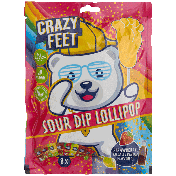 Crazy Feet Sour Dip Lollipops (×8)