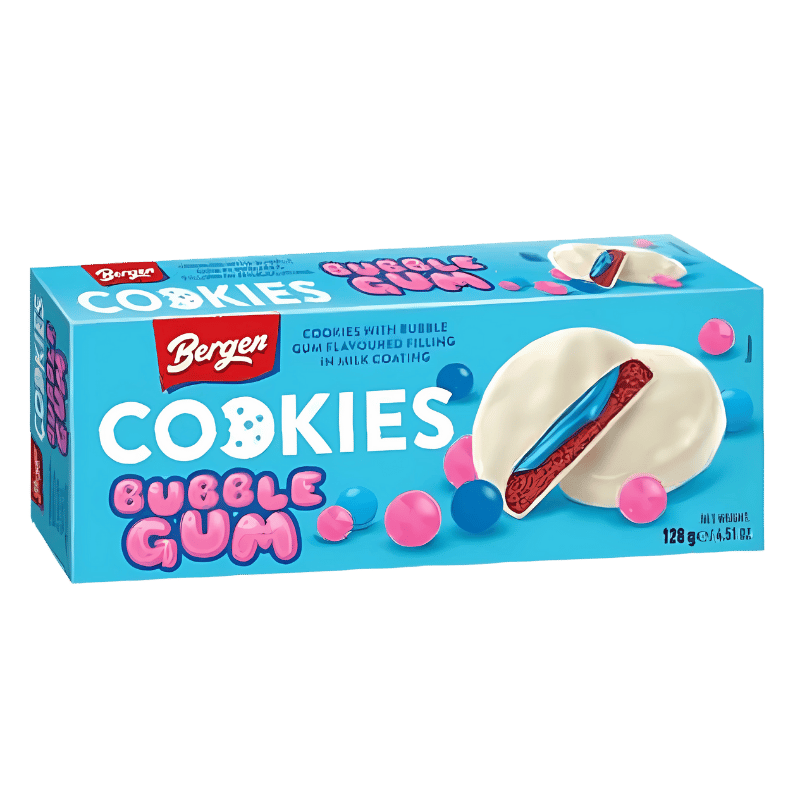 Cookies Bergen avec Garniture au Bonbon à Bulles en Enrobage au Lait 128g