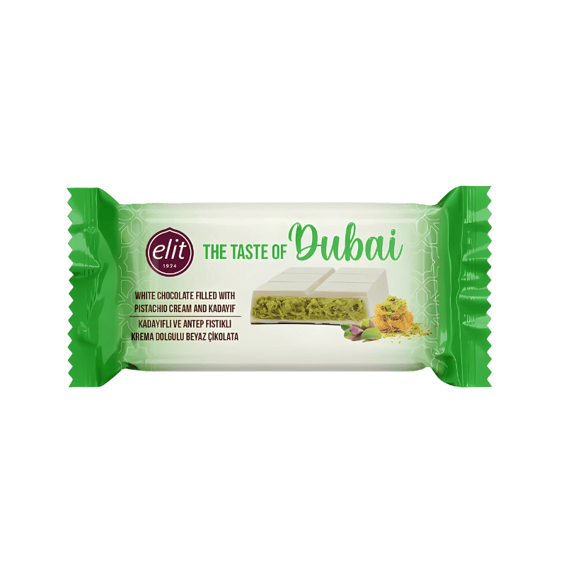 Elit Dubai Chocolat Blanc Fourré à la Crème de Pistache et Kadayif - 90g