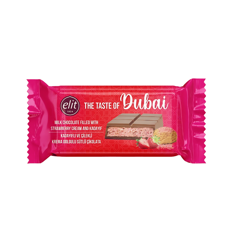 Elit Dubai Chocolat au Lait Fourré à la Crème de Fraise et Kadayif - 90g