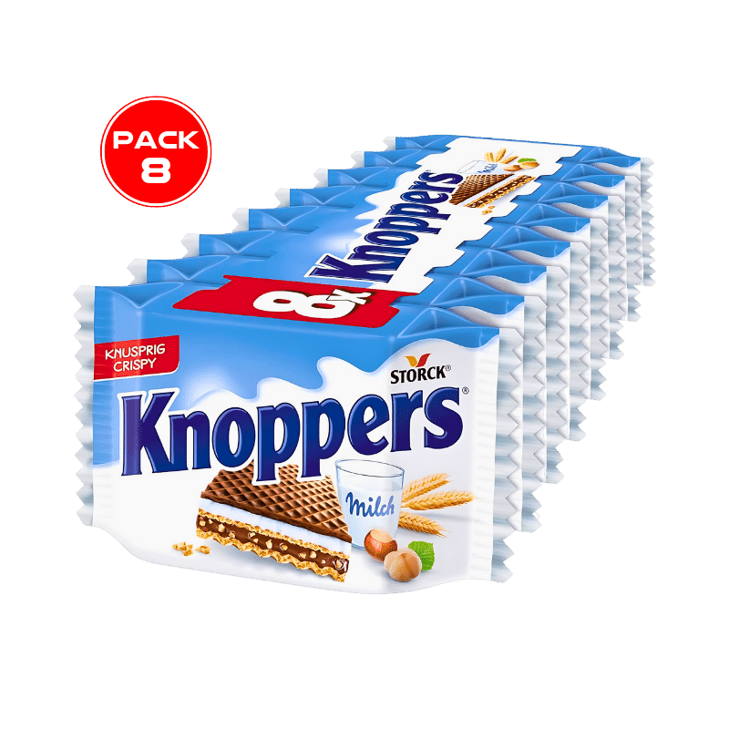 Knoppers Gaufrette Fourrées à la Crème de Lait et Crème de Nougat 8 x 25g