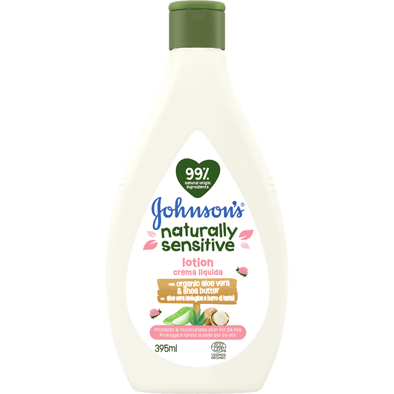 Lotion Crème Liquide Johnson's Original Naturally Sensitive à l'Aloe Vera Bio et Beurre de Karité 395ml
