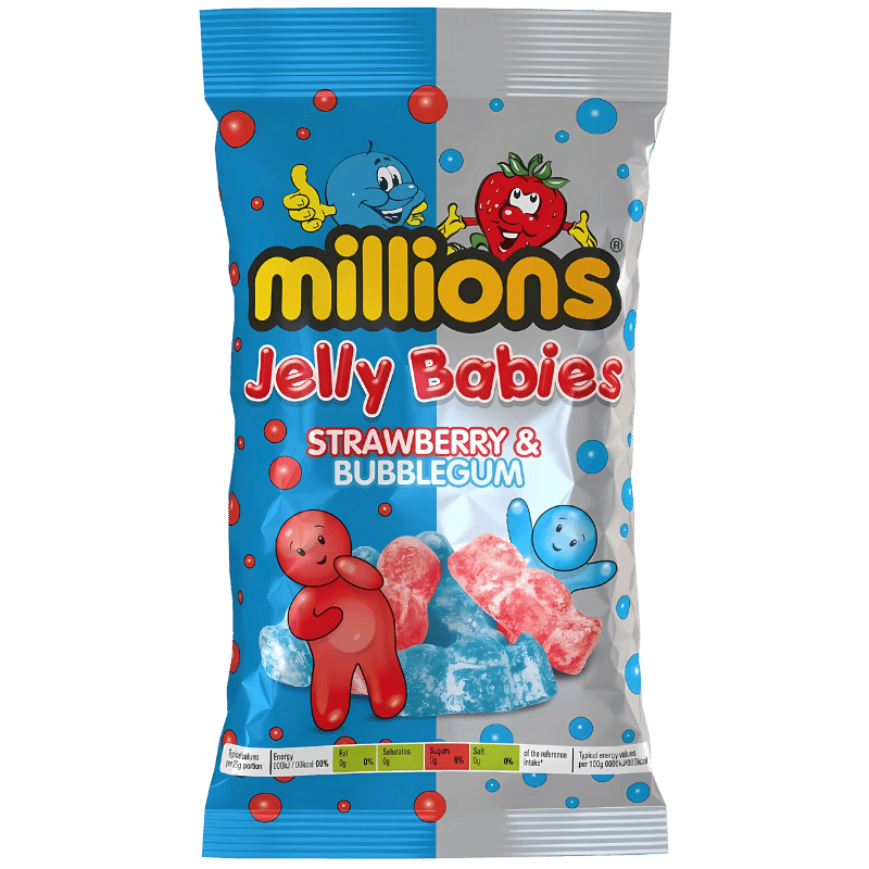 Millions Jelly Babies Fraise & Bubblegum 190g