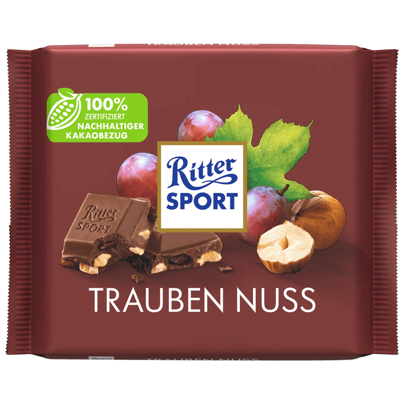 Ritter Sport Chocolat Au Lait Noisettes Raisins Secs 100g