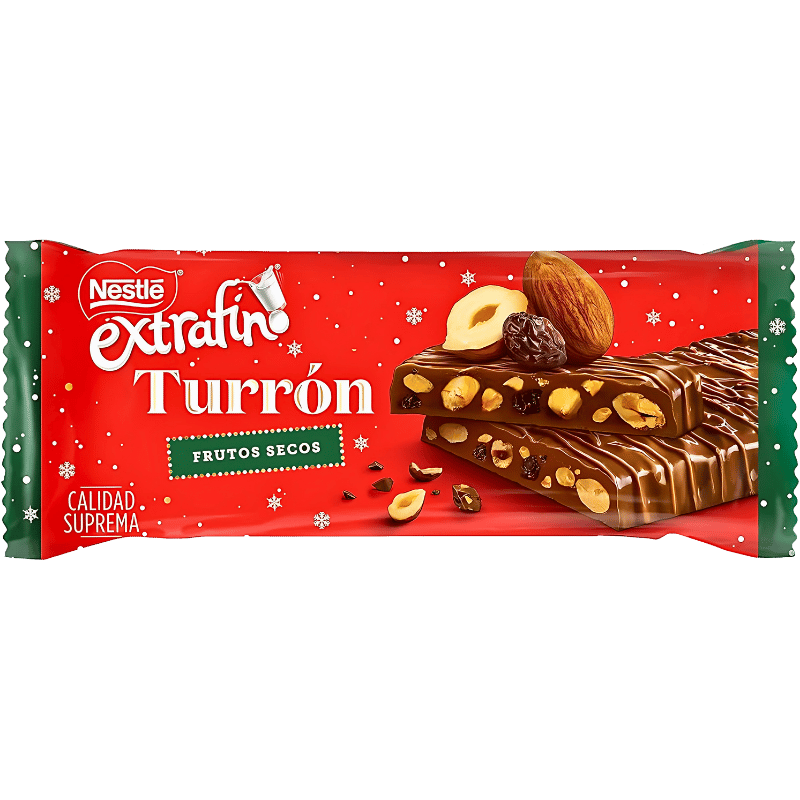 Turrón de Chocolat au Lait avec Garniture et Fruits Secs Nestlé Extrafino Qualité Suprême 230g