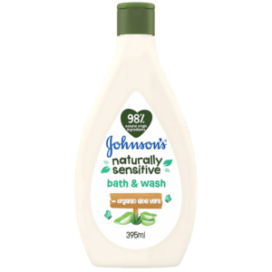 Bain et Gel Nettoyant Johnson's Original Naturally Sensitive à l'Aloe Vera Bio 395ml