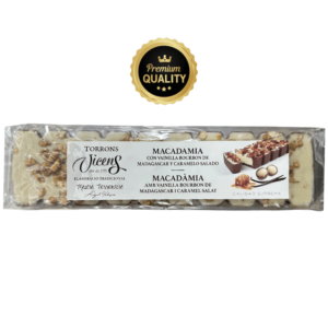 Vicens Turrón Macadamia avec Vanille Bourbon de Madagascar et Caramel Salé 300g