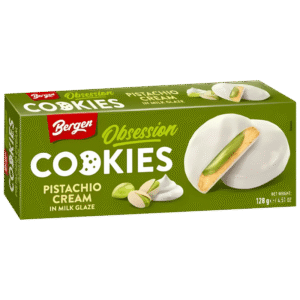 Biscuits Bergen Obsession à la crème de pistache en enrobage lacté 128g