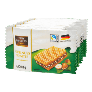 Feiny Biscuits Gaufrette fourrée à la crème au cacao et éclats de noisette 167g (8x20,8g)